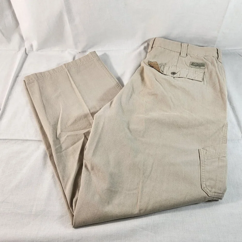 Columbia Outdoor Mens Cotton Khaki Pants Sz 36 (Actual 35) Snap Button Belted - Picture 12 of 12